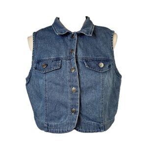 Vintage Studio Ease Denim Vest Top Size L EST Tag Sz 16 90s Rachel Western Boxy